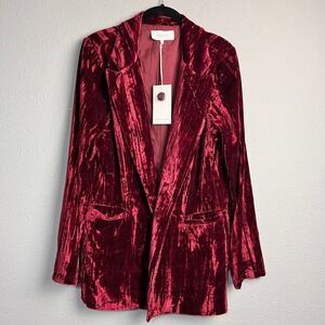 NWT Dear John Crushed Velvet Blazer Red Grunge Rock Retro Open Front Jacket Sz M